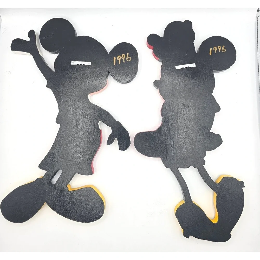 Vintage 1996 Mickey and Minnie Mouse Wooden Wall Art Plaques Set Disney Decor